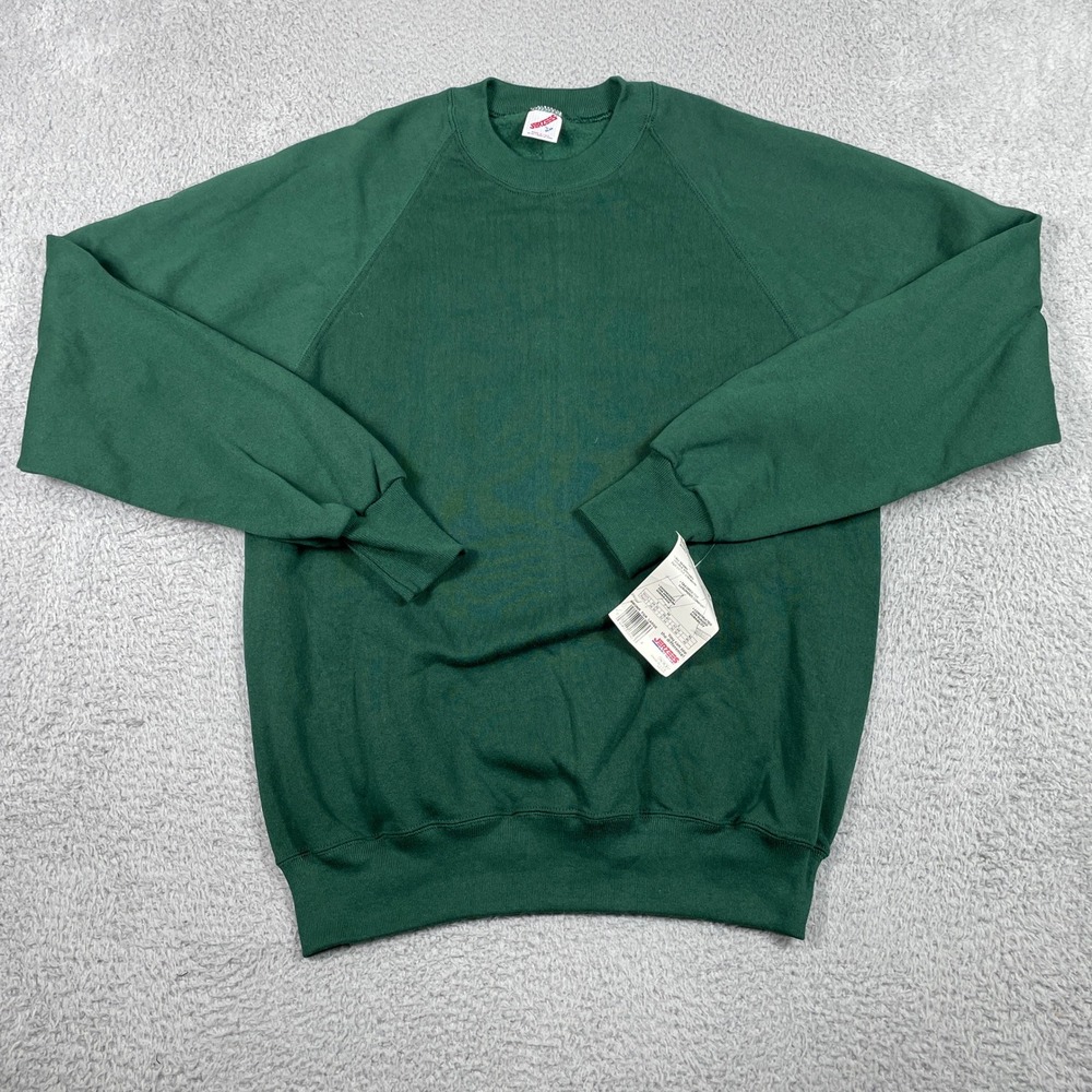 Vintage‎ 80s Jerzees Crewneck Sweatshirt Mens Large Green Fleece Made In USA NEW